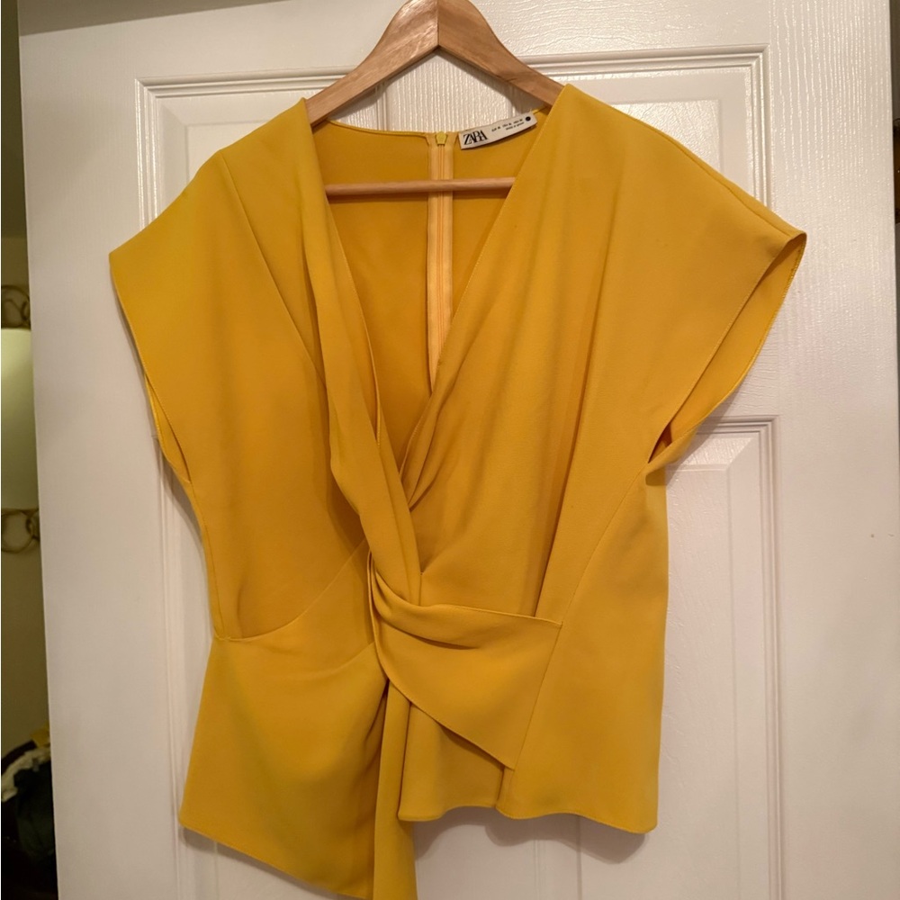 Zara Mustard Yellow Draped Blouse and pants